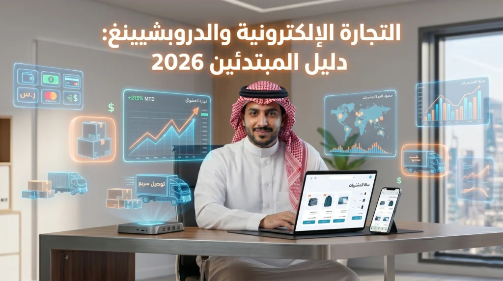 التجارة الإلكترونية والدروبشيبينغ للمبتدئين 2026 مع رجل سعودي يدير متجر إلكتروني ويحقق مبيعات عبر الإنترنت