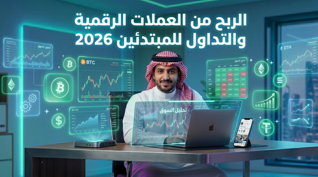 الربح من العملات الرقمية والتداول للمبتدئين 2026 مع رجل سعودي يحلل سوق الكريبتو ويستخدم استراتيجيات التداول